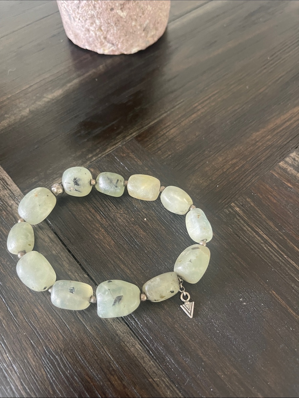 Silpada Light Green Natural Perhnite Stone Beaded Stretch Bracelet